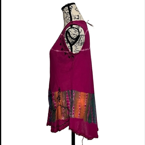 Ocean Breeze Knit Tunic Top Women’s One Size Pink Boho Hippie Sheer Embroidered - Picture 4 of 12